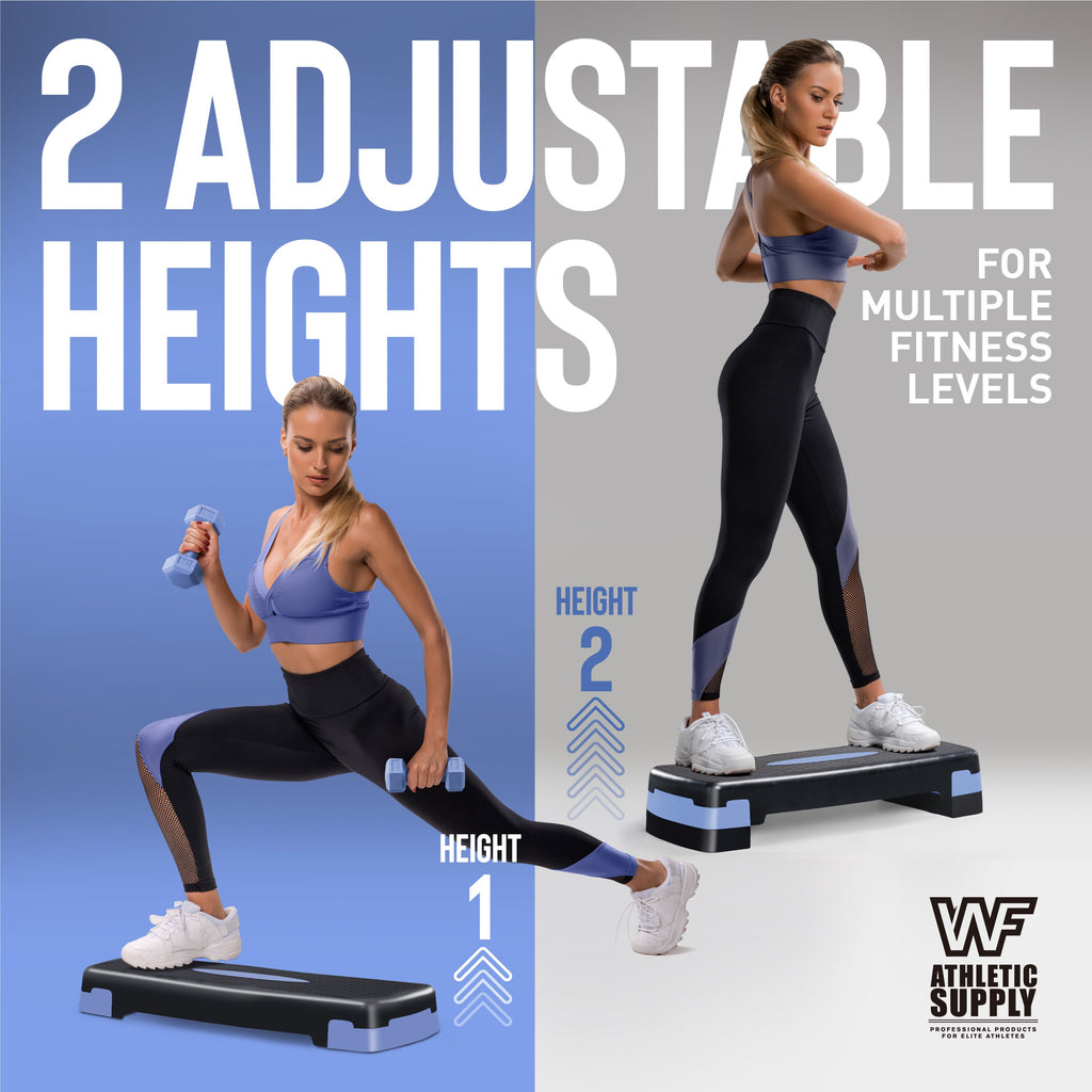Aerobic Step Platform with Dumbbells Measuring Tape Adjustable Height 2 Level Risers Non-Slip Exercise Stepper Home Gym Workout 550LB Capacity Pink Green Blue