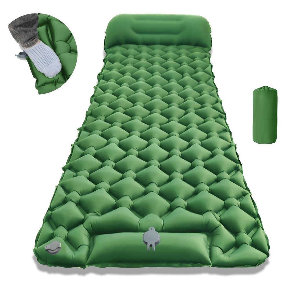 Inflatable Camping Sleeping Pad with Built-In Foot Pump & Pillow – Lightweight TPU Self-Inflating Sleep Mat for Hiking Backpacking & Outdoor Camping
