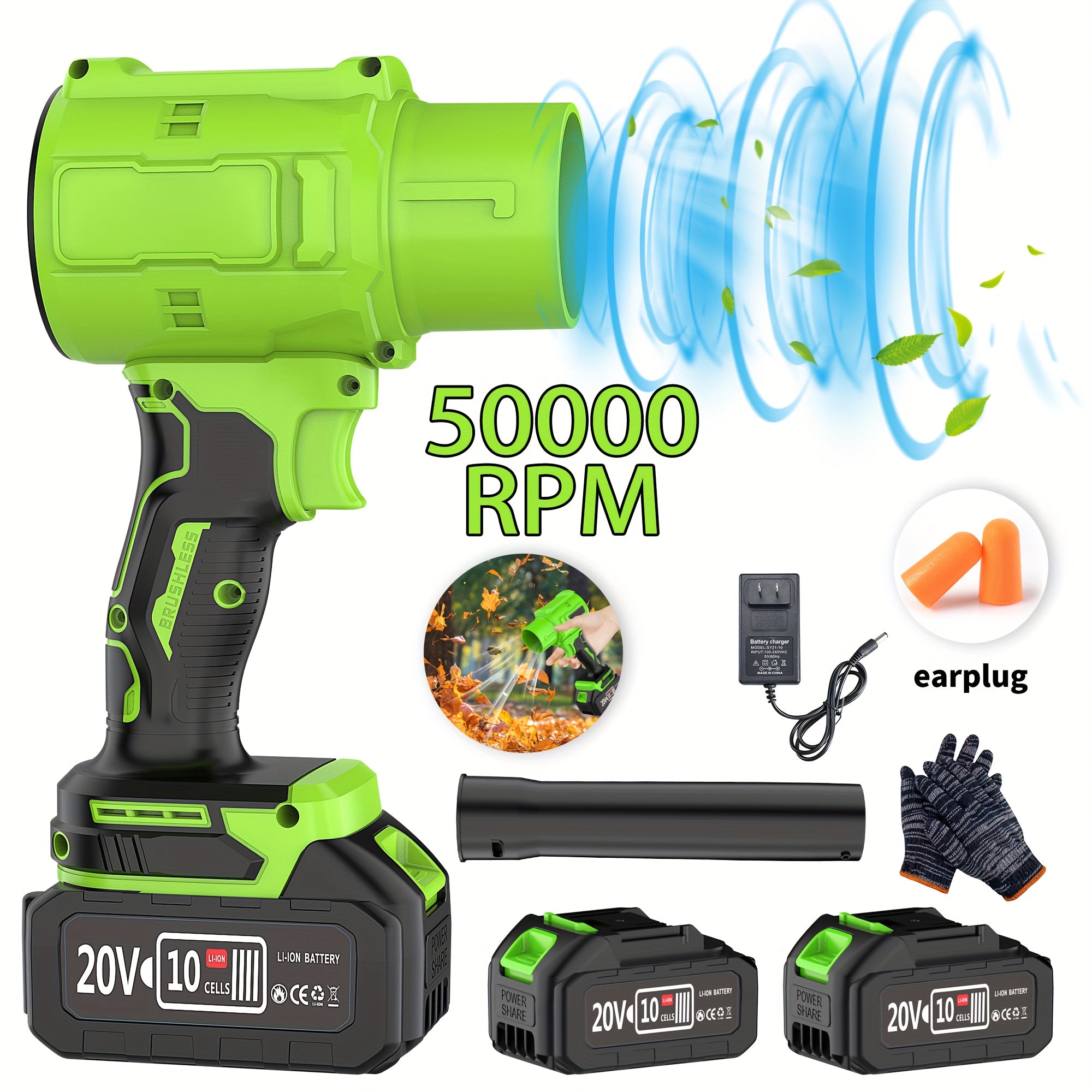 Cordless Leaf Blower 20V 50000RPM – Turbo Air Blower for Leaf Blowing, Snow Removal, Car Drying & Dust Cleaning, Rechargeable Lithium Battery, Lightweight Handheld Outdoor Tool