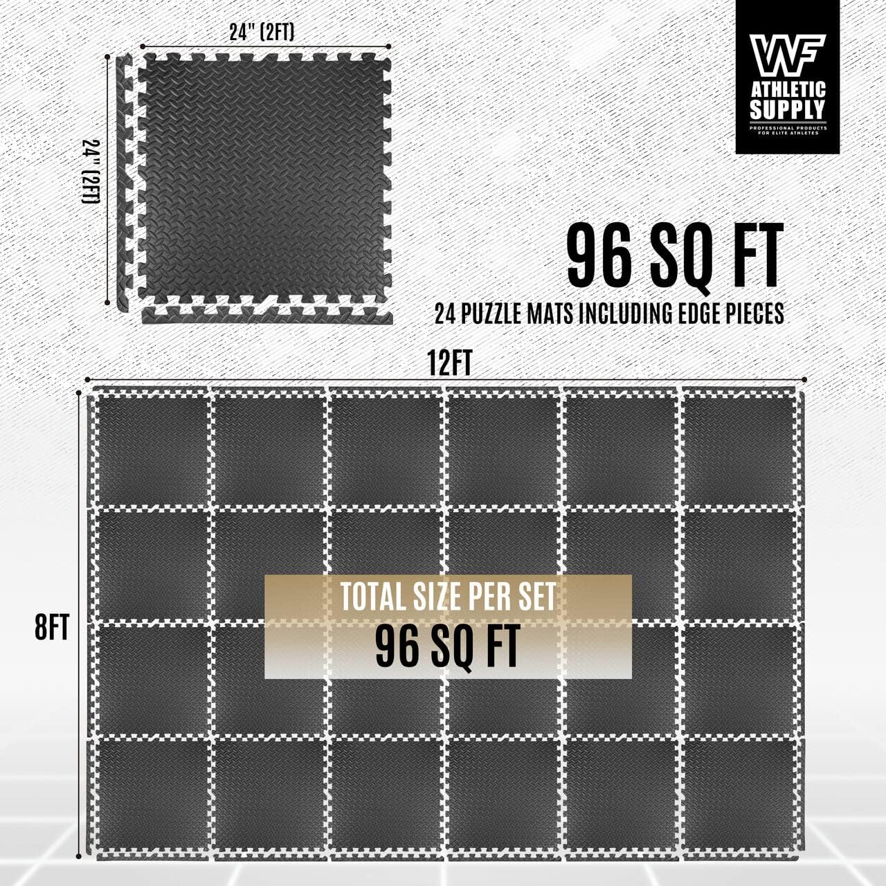 Interlocking EVA Foam Floor Tiles 1/2-Inch Thick 24x24" – 24 Tiles Covers 96 Sq Ft, Anti-Fatigue Home Gym Flooring, Yoga Mat, Playroom & Garage Floor with Border Pieces