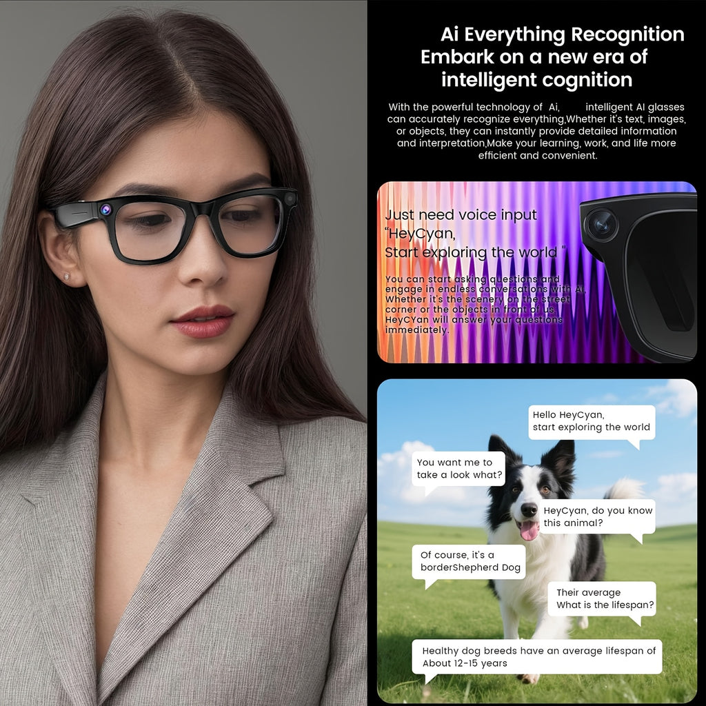AI Smart Glasses with Real-Time Translation 110+ Languages – Open-Ear Audio, 8MP HD Camera, Color-Changing Lenses, Voice Control, HiFi Music for Travel, Work & Outdoor Sports