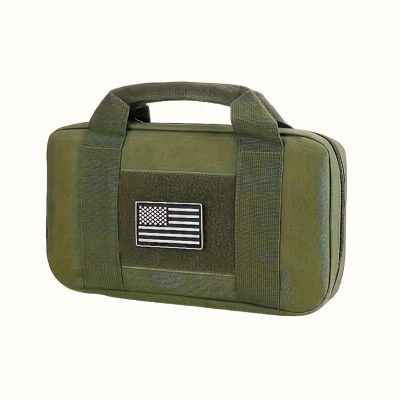 Tactical Pistol Storage Bag with Magazine Slots – Heavy-Duty Polyester Gun Case, Zippered Compartments for Handguns & Rifles, Hunting Shooting Range Travel, Black & Army Green