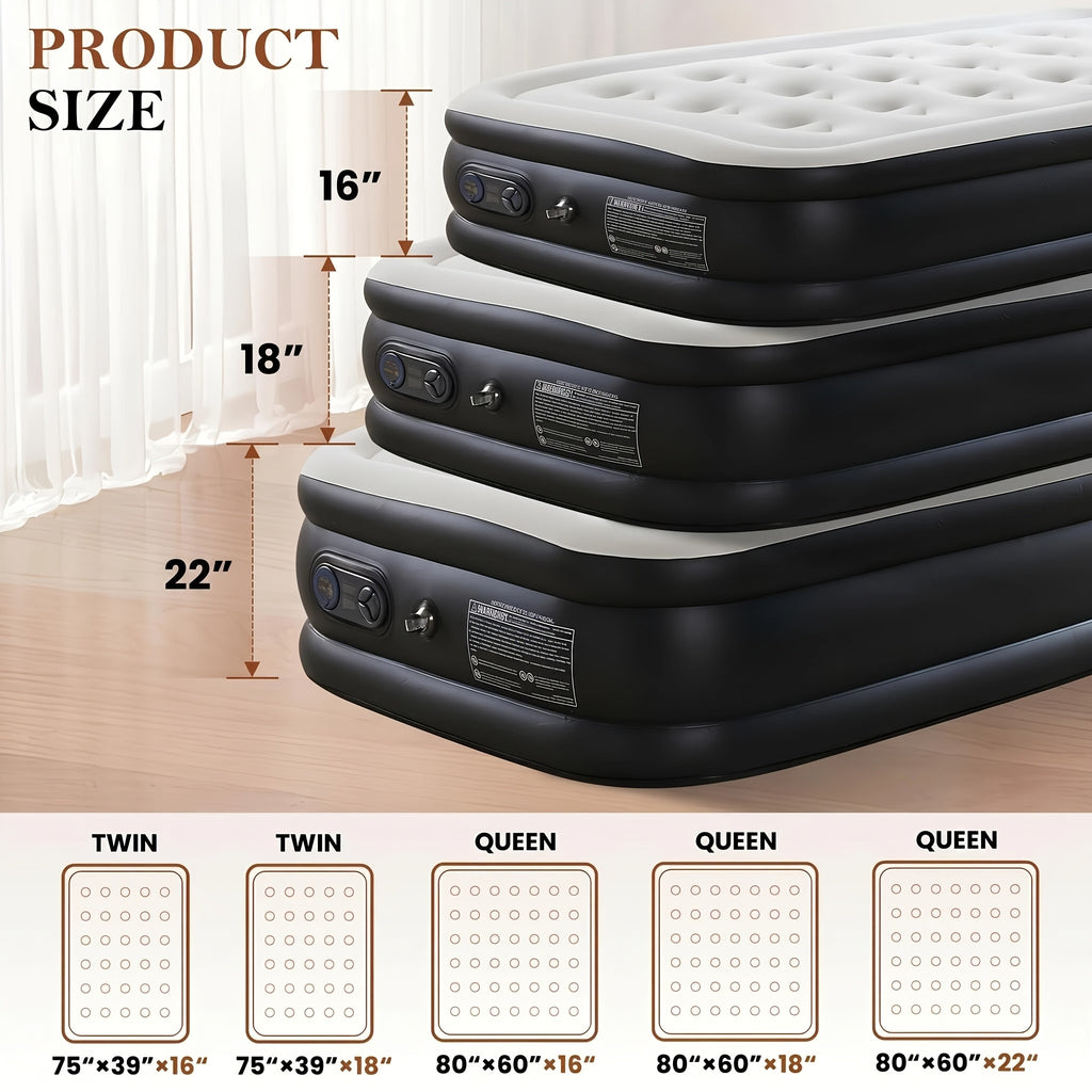 Camping Air Mattress Twin Queen with Built-In Pump 660LB Capacity – 16 18 22 Inch Thick Inflatable Mattress Non-Slip Bottom for Outdoor Camping Yard