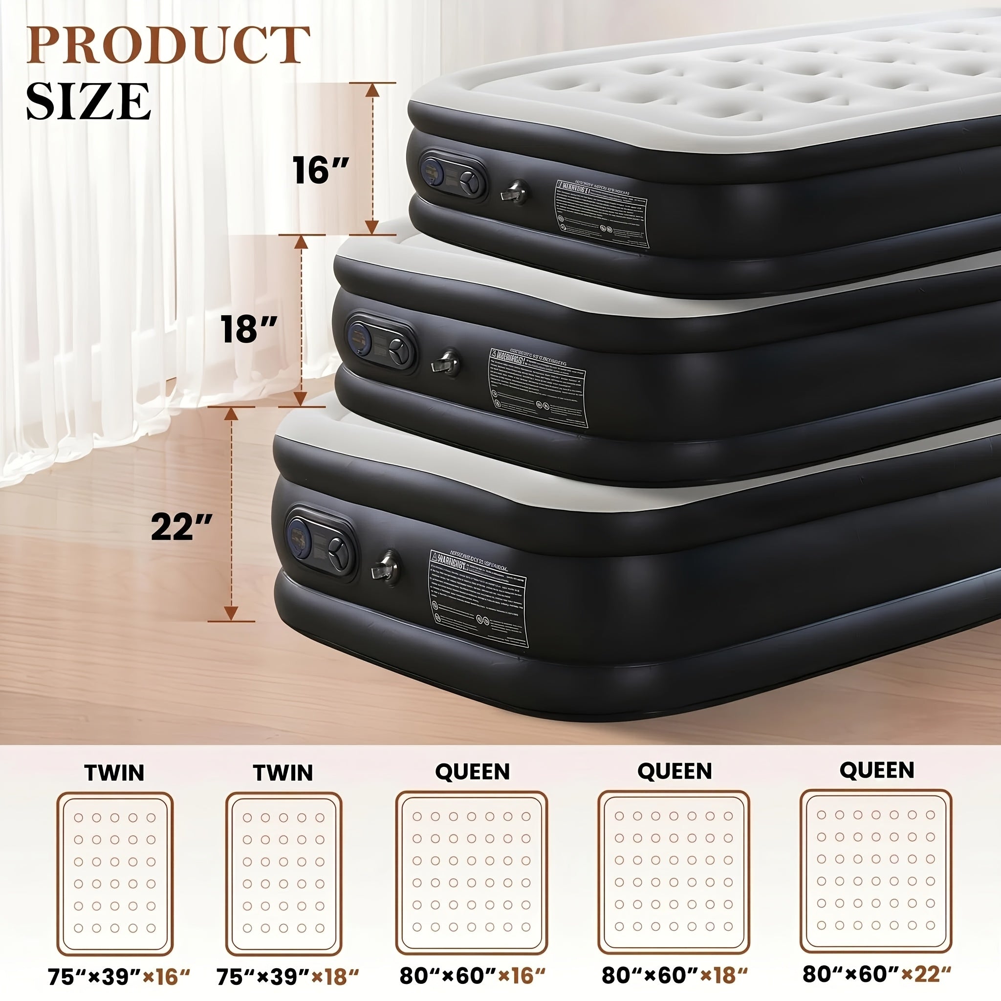 Camping Air Mattress Twin Queen with Built-In Pump 660LB Capacity – 16 18 22 Inch Thick Inflatable Mattress Non-Slip Bottom for Outdoor Camping Yard