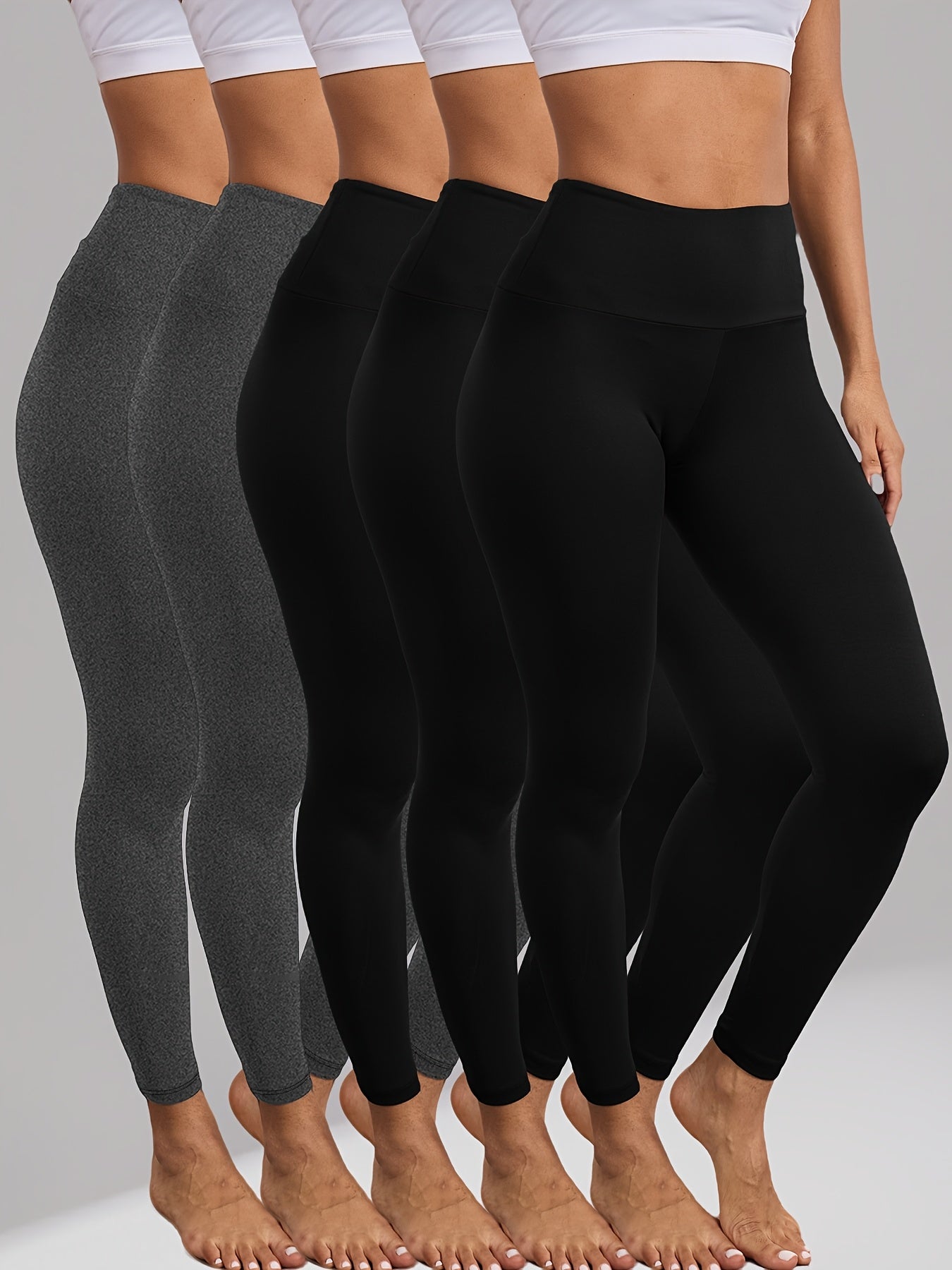 Women's High Waisted Tummy Control Leggings 5 Pack, Super Soft 4-Way Stretch Workout Yoga Running Pants, Full Length Non-Sheer Gym Leggings with Full Coverage All Season Comfort, Sizes S-XXL