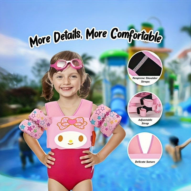 Sanrio Kids Swim Vest & Arm Floaties with Adjustable Straps – 1 or 2 Arm Bands for Toddlers Learning to Swim, 22-66 lbs, Nylon, Blue & Pink