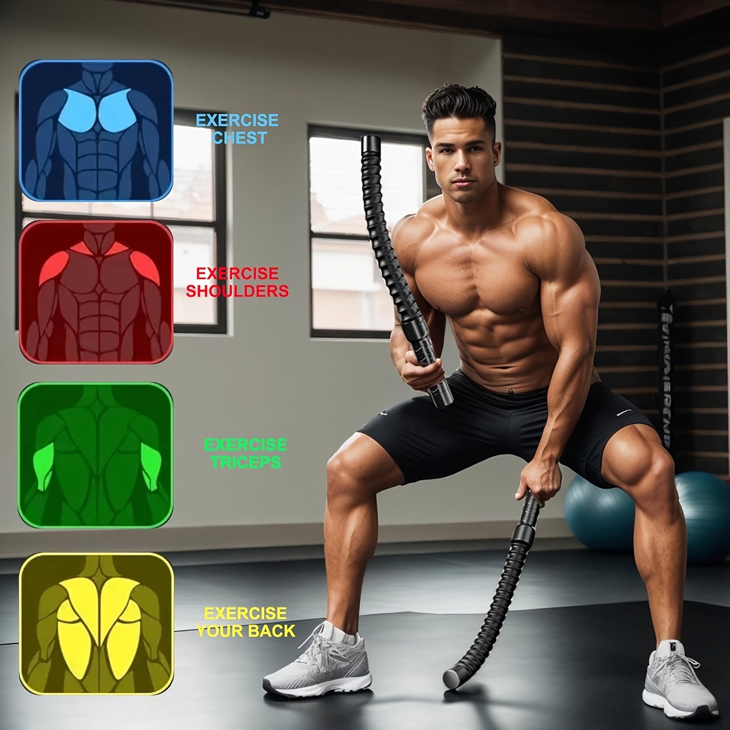 Cordless Battle Rope 2-Pack No Anchor Needed – Portable Home Gym Arm Workout Fitness Rope for Men Women Strength Training HIIT Cardio Muscle Toning Shoulder Exercise