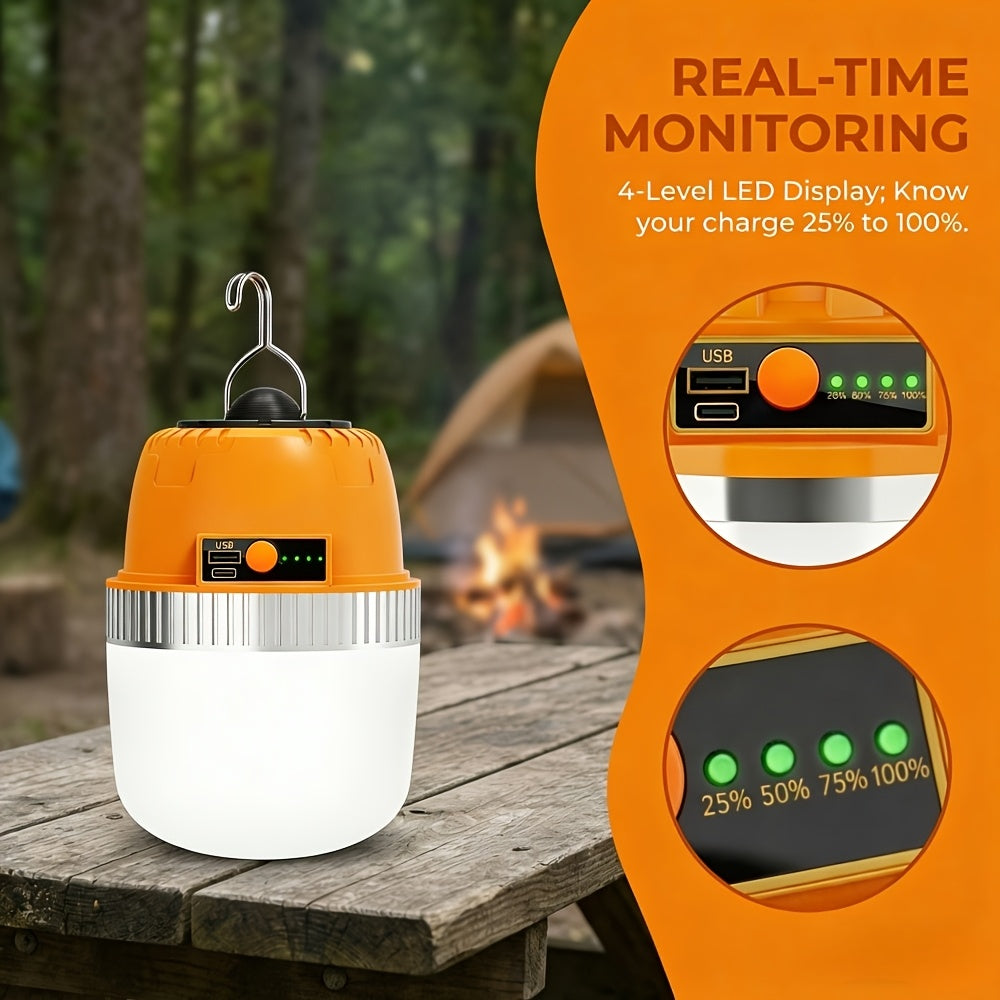 LED Camping Lantern USB Rechargeable – Ultra Bright Hanging Tent Light with Built-In Battery & Emergency Phone Charger for Camping, BBQ, Patio & Outdoor Use | Orange