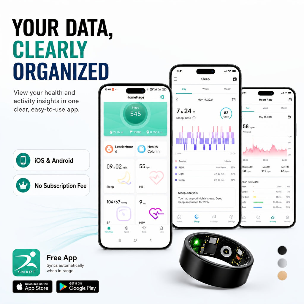 Fitness Tracker Ring Smart Sleep Step Distance Calorie Monitor Remote Camera IP68 Waterproof iOS Android Women Men Black Rose Gold Silver