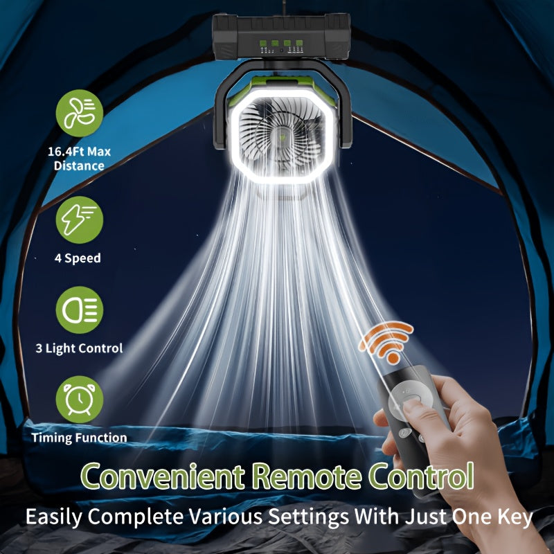 20000mAh Rechargeable Camping Fan 59-Hour Runtime Oscillating Tent Fan with Remote LED Lantern 4 Speeds USB Charging for Outdoor Patio Garage Power Outage Green Pink Orange
