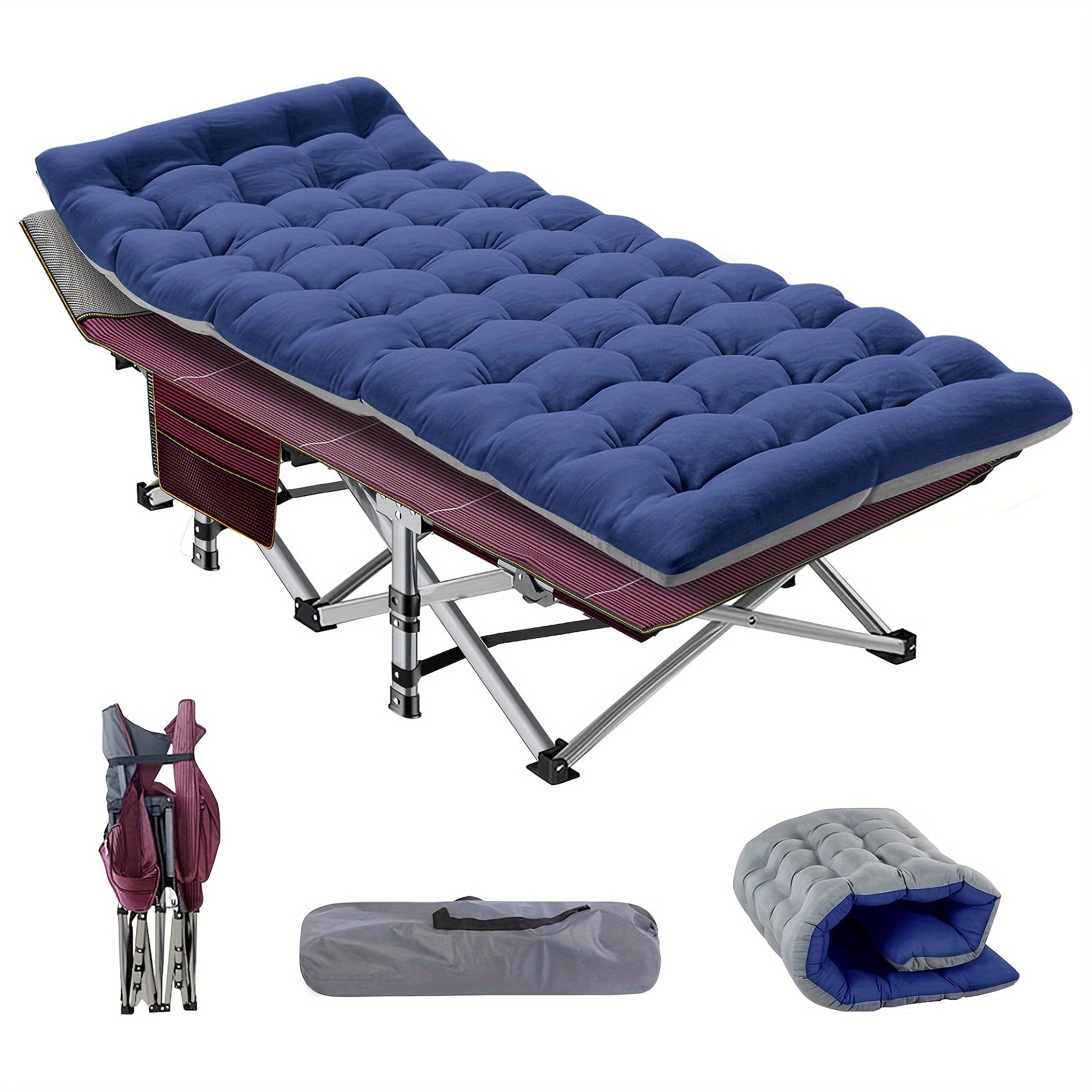 Folding Camping Cot with Mattress 75 Inch Heavy Duty – Portable Sleeping Cot with Carry Bag for Adults, Camping, Hunting, Travel & Guest Bed Indoor Outdoor