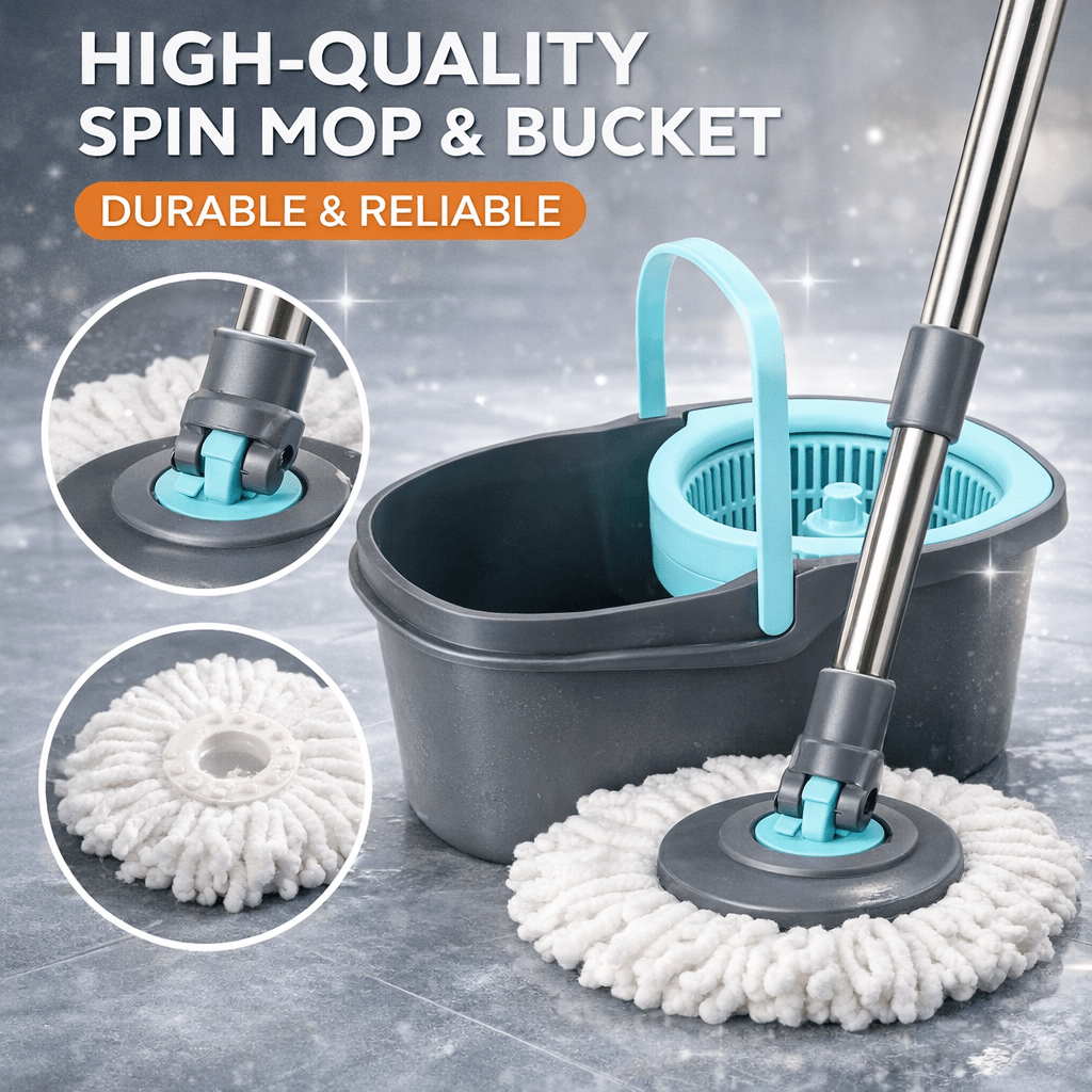 360° Spin Mop and Bucket Set with Wringer - Stainless Steel Handle, Microfiber Refills, Spinning Floor Cleaning System for Hardwood, Tile & Laminate