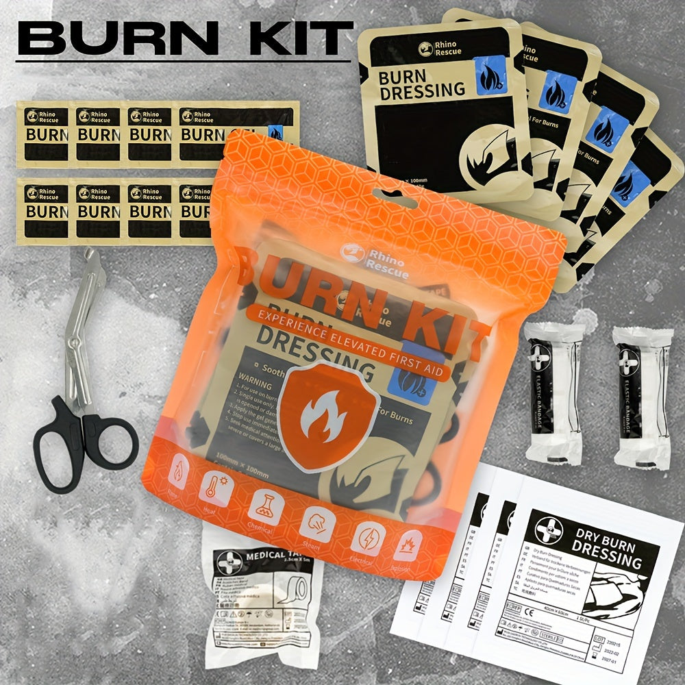 RHINO RESCUE Burn Dressing Kit Emergency Burn First Aid Kit – Portable Burn Care Set for Home Office Car Camping Outdoor – Visible Orange Emergency Burn Treatment Kit for Adults & Families