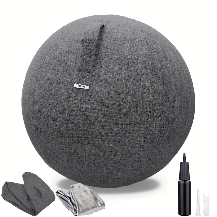 Exercise Ball Chair with Fabric Cover 65cm – Yoga Pilates Balance Ball Seat for Home Office Desk, Relieve Back Pain Improve Posture, Birthing Ball for Pregnancy, Grey Black