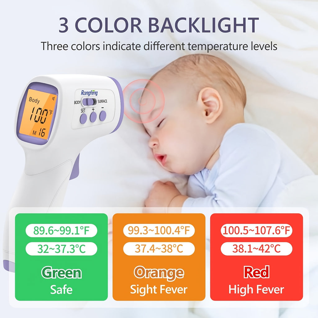 No-Touch Forehead Thermometer for Adults & Kids – Infrared Digital Thermometer with Fever Alarm, 3-Color Backlit, 28 Memory Recall, Fast 1-Second Reading, Baby & Family Home Use