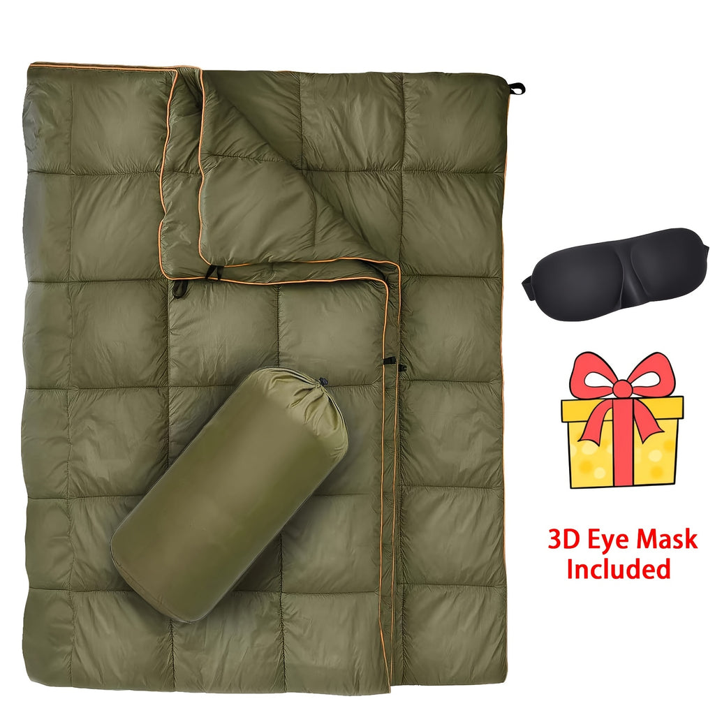 Camping Blanket Puffy Waterproof Foldable Lightweight Warm Outdoor Blanket with 3D Eye Mask for Camping Hiking Travel Stadium Beach 55x79in
