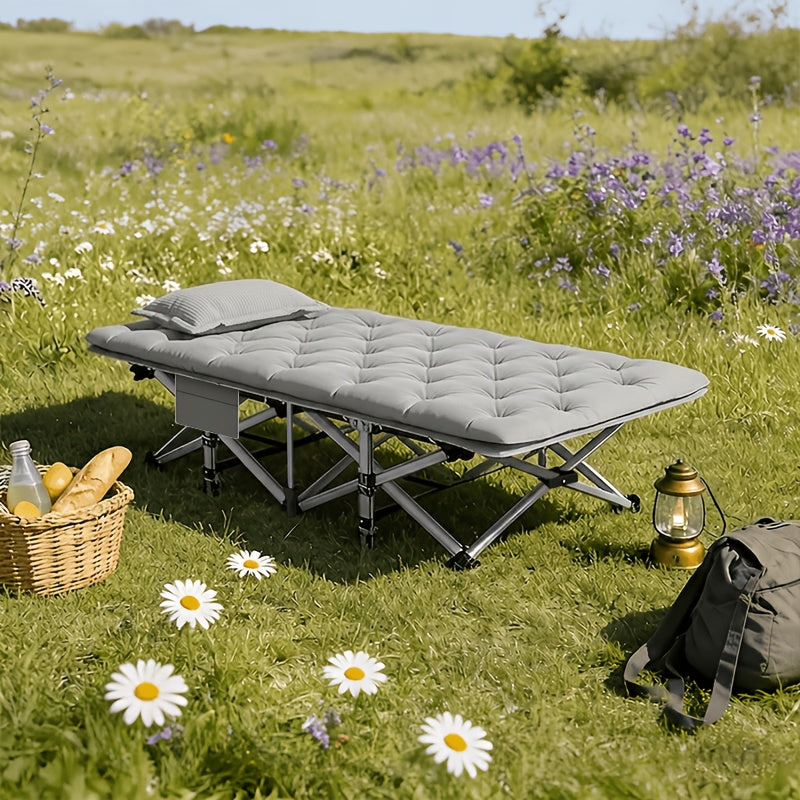 Folding Camping Cot with Mattress Heavy Duty 500/600/700 LBS – Portable Sleeping Bed for Adults, Tent Camping, Outdoor Use, Includes Carrying Bag, Black/Grey