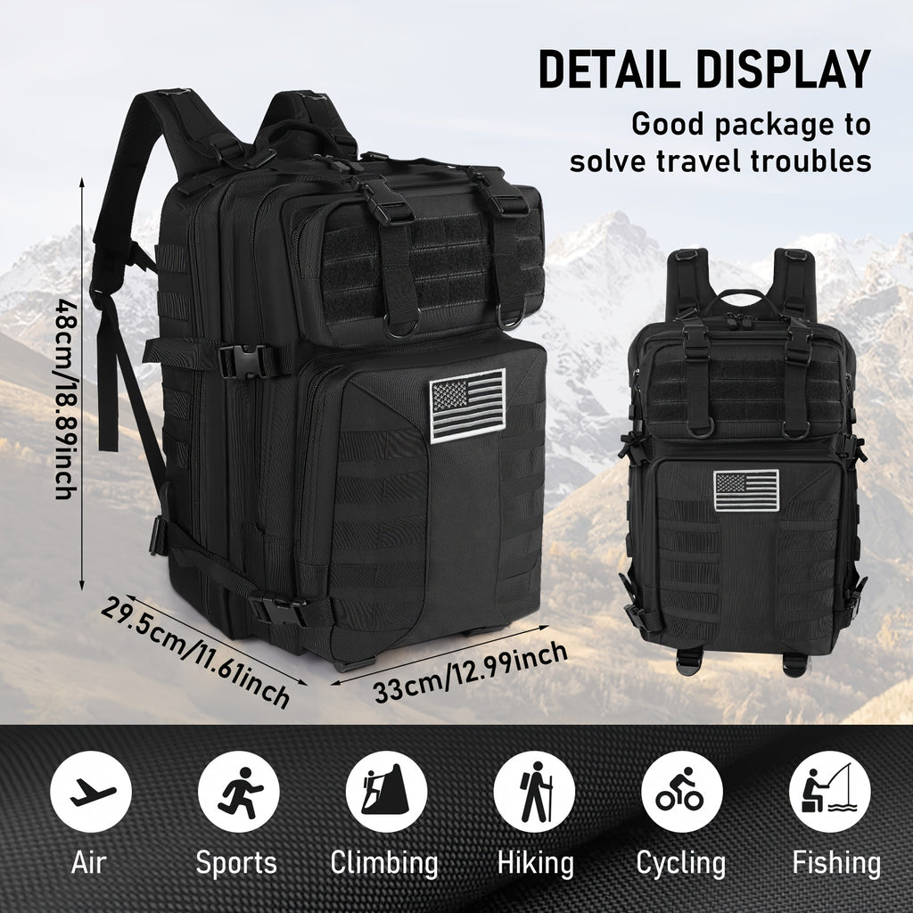 Tactical Backpack 50L (13.21 Gal) – High Capacity Unisex Military Bag for Camping, Hiking, Hunting, Fishing & Travel, Multiple Color Options with Optional Storage Bag