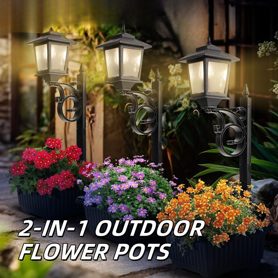 Solar Flower Pot Lamp Post Light Outdoor 2-in-1 – Glass Lampshade & Bulb, IP44 Waterproof, Wall Mount or Floor Standing, Decorative Garden Patio Lawn Front Door Light (1 or 2 Pack)
