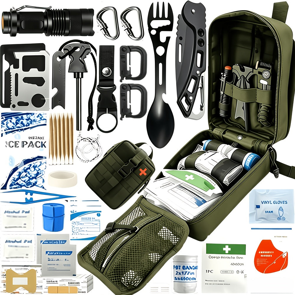 242-Piece Survival Kit for Camping Hiking Outdoor Emergencies Complete First Aid Survival Gear Set with Flint Fire Starter for Travel Car Home Bug Out Bag Gift for Men Women