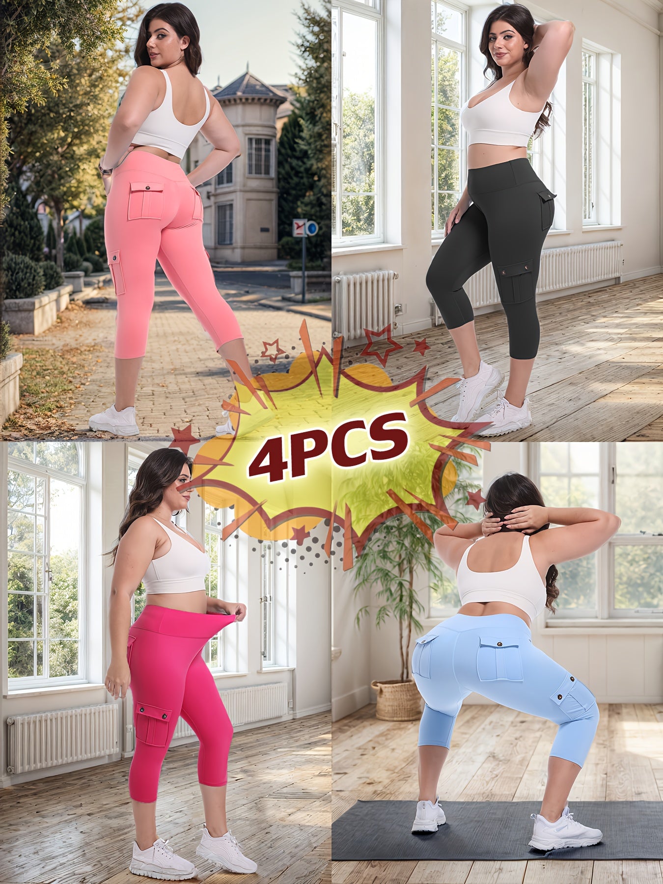 Women's Yoga Capri Pants with Pockets High Waist Butt Lifting Tummy Control – 4-Way Stretch 7/8 Workout Leggings for Running Gym Hiking Pilates 75% Polyester 25% Elastane S M L XL XXL Multi-Color