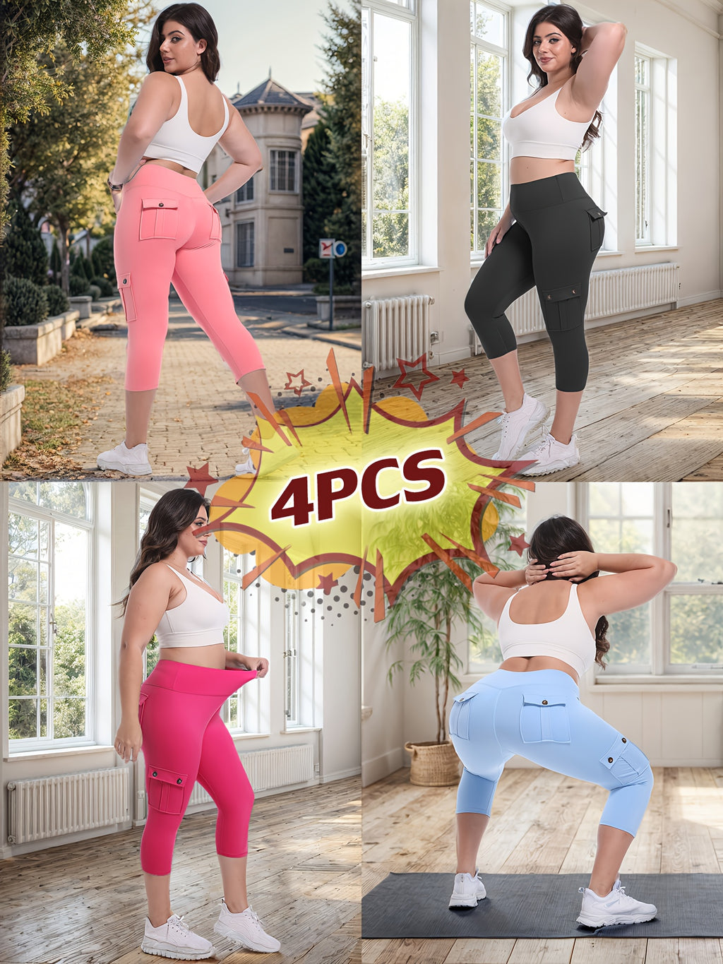 Women's Yoga Capri Pants with Pockets High Waist Butt Lifting Tummy Control – 4-Way Stretch 7/8 Workout Leggings for Running Gym Hiking Pilates 75% Polyester 25% Elastane S M L XL XXL Multi-Color
