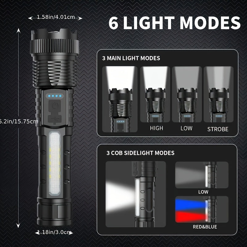 2-Pack Rechargeable LED Flashlight – High Lumen, 6 Lighting Modes, Strobe, IP44 Waterproof, for Camping Home Emergency Outdoor Use