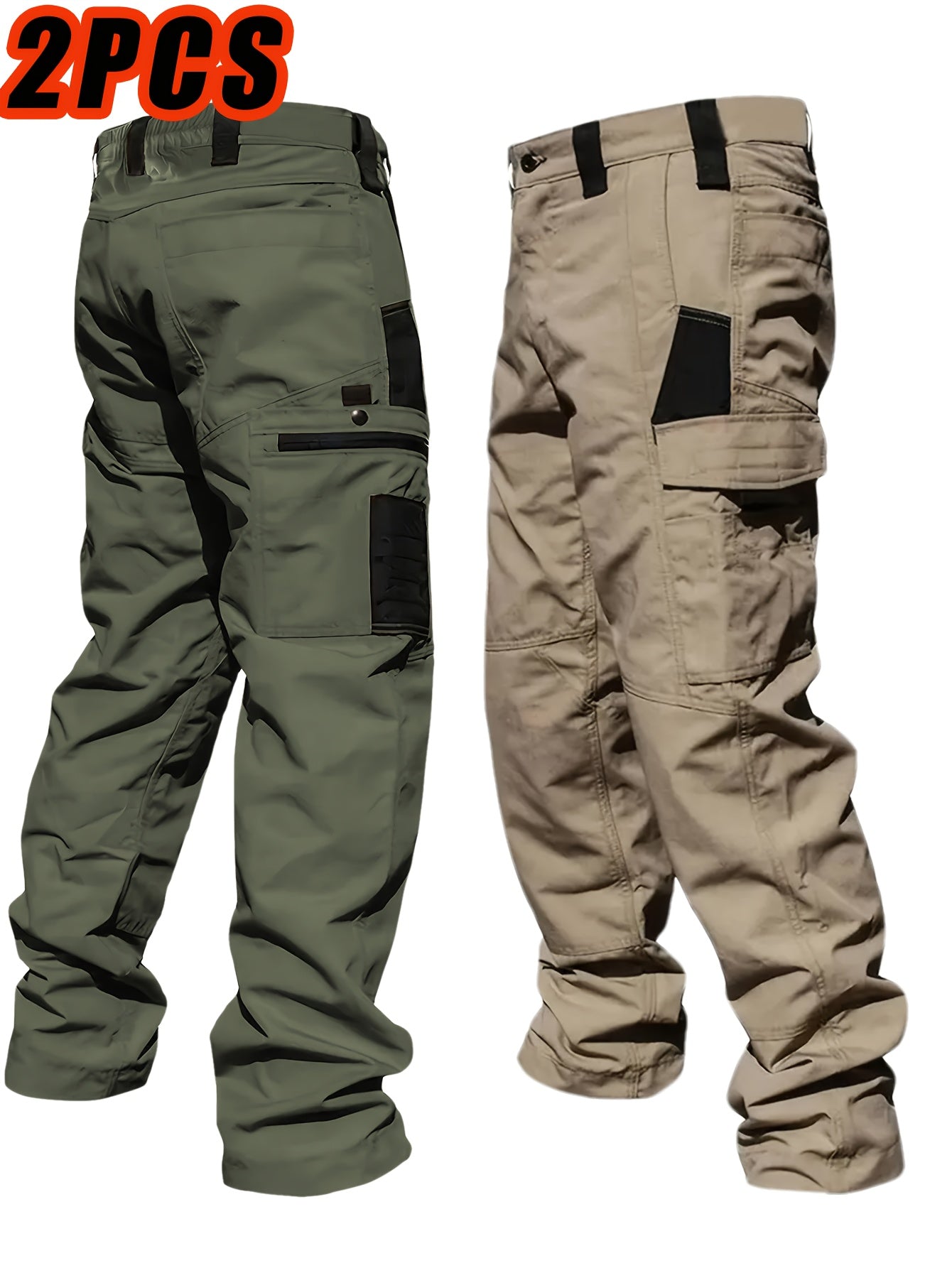Men's Tactical Cargo Pants 2-Pack – Ripstop Multi-Pocket Work Pants for Camping, Hiking, Hunting & Fishing, Straight Leg All-Season Outdoor Pants, Sizes S-XXXL