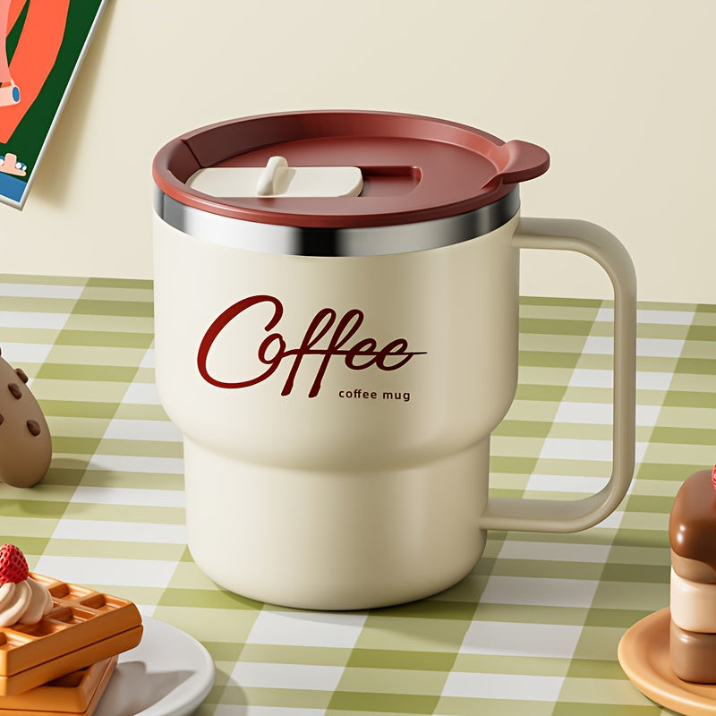 Stainless Steel Insulated Coffee Cup 13.53oz Double Wall Vacuum with Spill-Proof Lid - Wide Mouth Travel Mug with Ergonomic Handle for Hot Cold Drinks - Office Travel Home Gift Red Black White Yellow