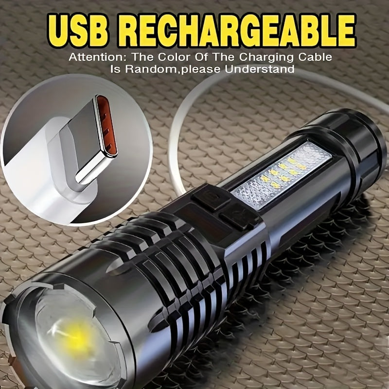2-Pack Rechargeable LED Flashlight Combo – High Power Tactical Flashlight with COB Side Light, Telescopic Zoom & USB-C Charging for Camping, Hiking, Biking & Emergencies