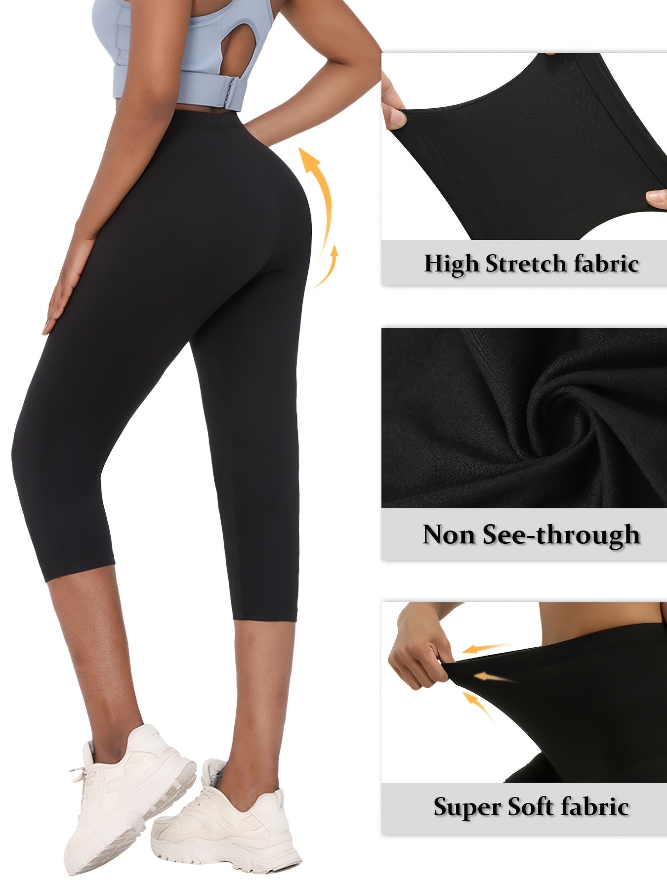 5-Pack Women's Capri Workout Leggings High-Waist – Opaque Non-See-Through 7/8 Yoga Pants, High-Elastic Polyester, Gym Running Athletic, XS-XXL