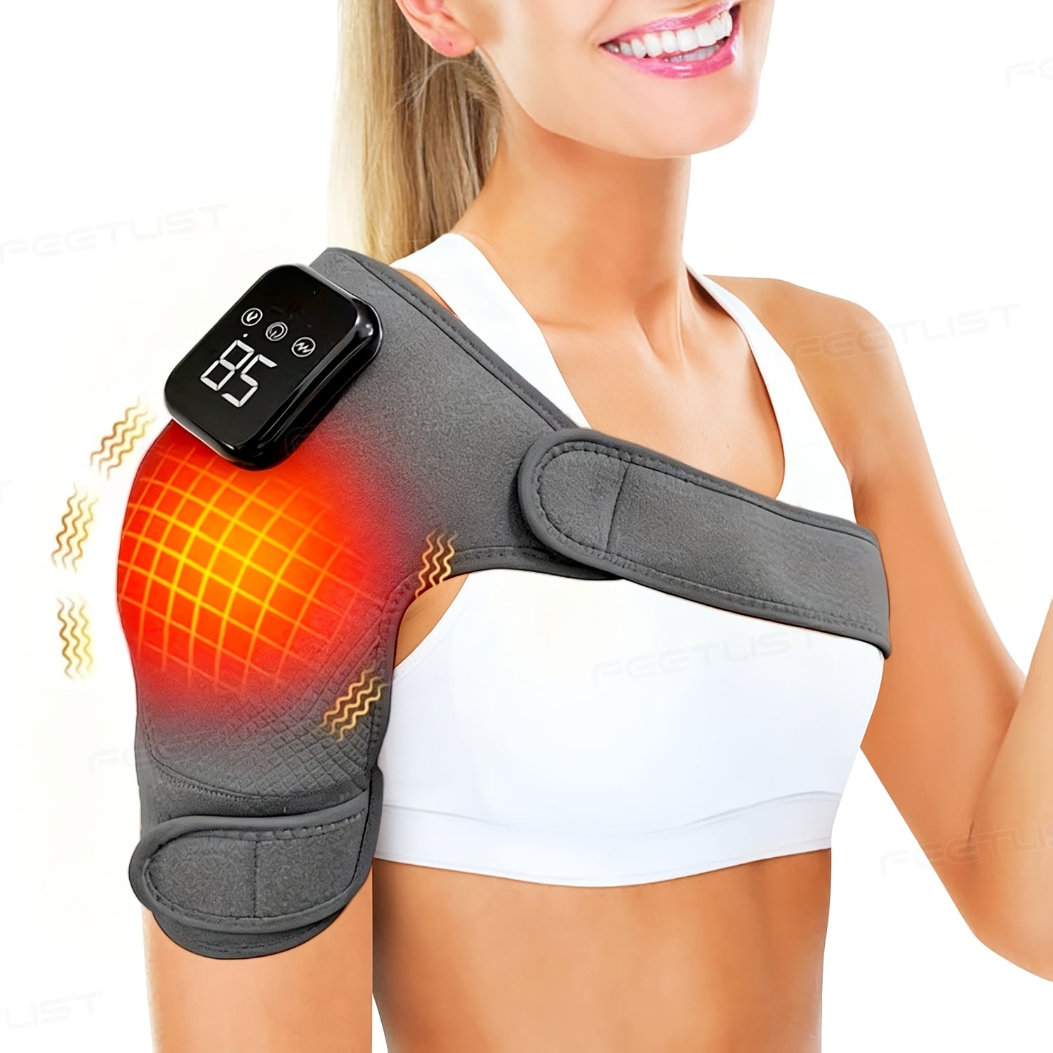 Cordless Heated Shoulder Massager with Vibration - Heating Pad for Shoulder, Elbow & Knee Pain Relief, 3 Heat Levels, 3 Vibration Modes, LED Touch Screen, Gift for Parents & Seniors