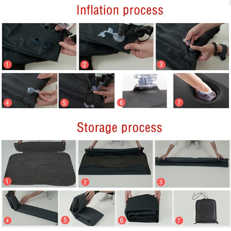 Car Inflatable Bed Air Mattress for SUV Sedan – Portable Foldable Flocked Rear Seat Sleeping Mat for Camping Picnic Road Trip, Includes Air Pump, Black Beige Pink Grey