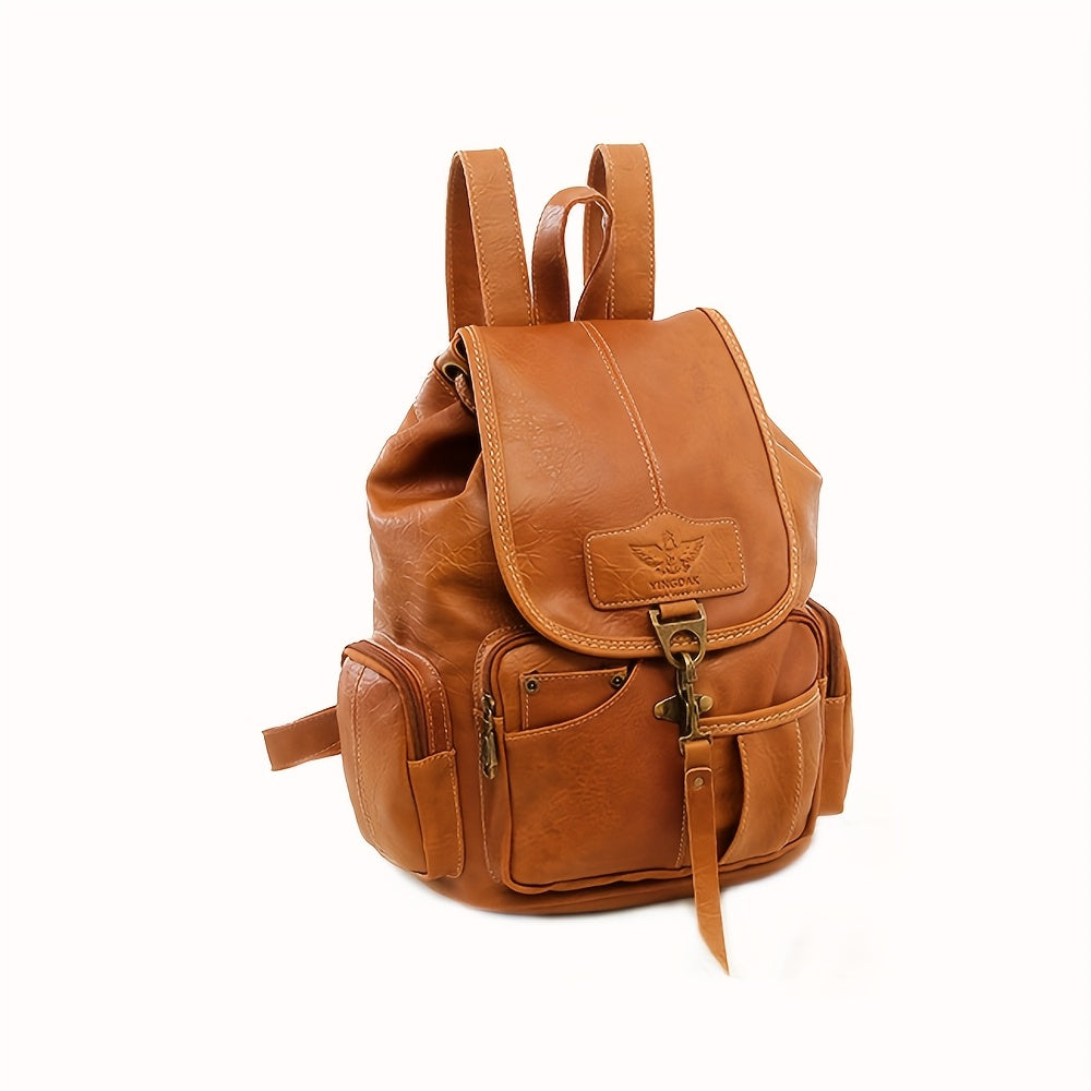 Vintage PU Leather Backpack Convertible Shoulder Satchel Bag Water Resistant Multi-Pocket Travel School Rucksack for Men Women Black Brown