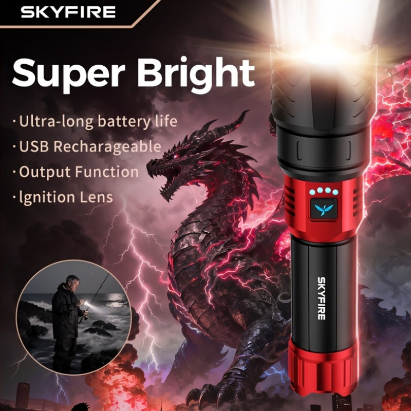 LED Flashlight 5000+ Lumen Super Bright Rechargeable with Ignition Lens Adjustable Focus 4 Modes for Camping Outdoor Farm Emergency Family Use