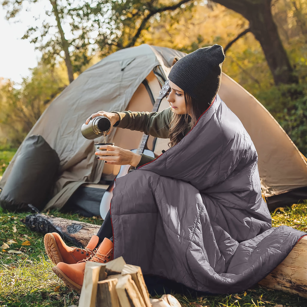 Camping Blanket Puffy Waterproof Foldable Lightweight Warm Outdoor Blanket with 3D Eye Mask for Camping Hiking Travel Stadium Beach 55x79in