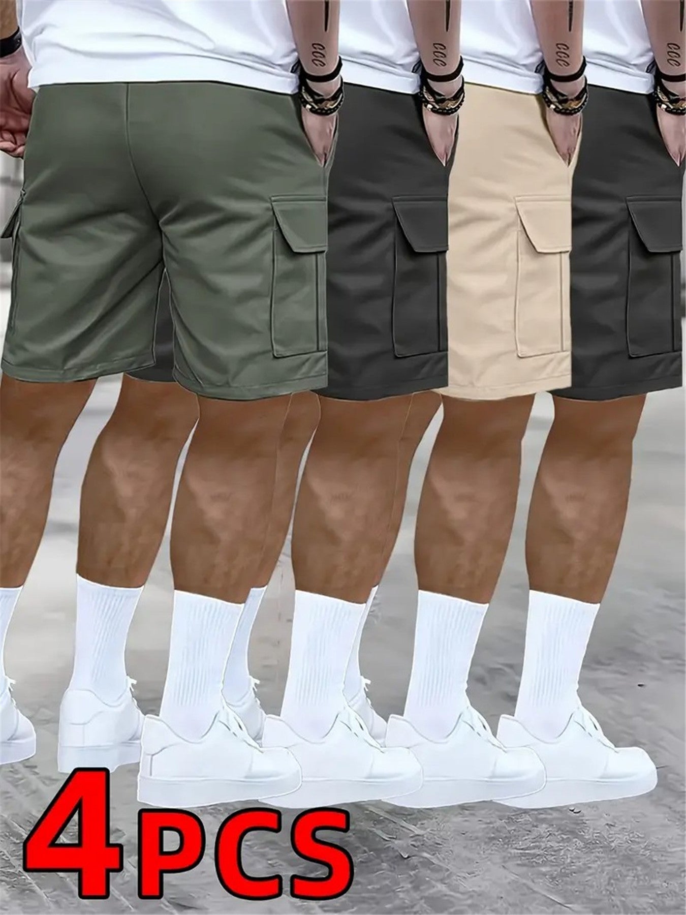 Men's Loose Fit Workwear Shorts 4pcs 5-Pocket Large Pocket Casual Athletic Gym Basketball Outdoor Summer Training Pants S-XXXL