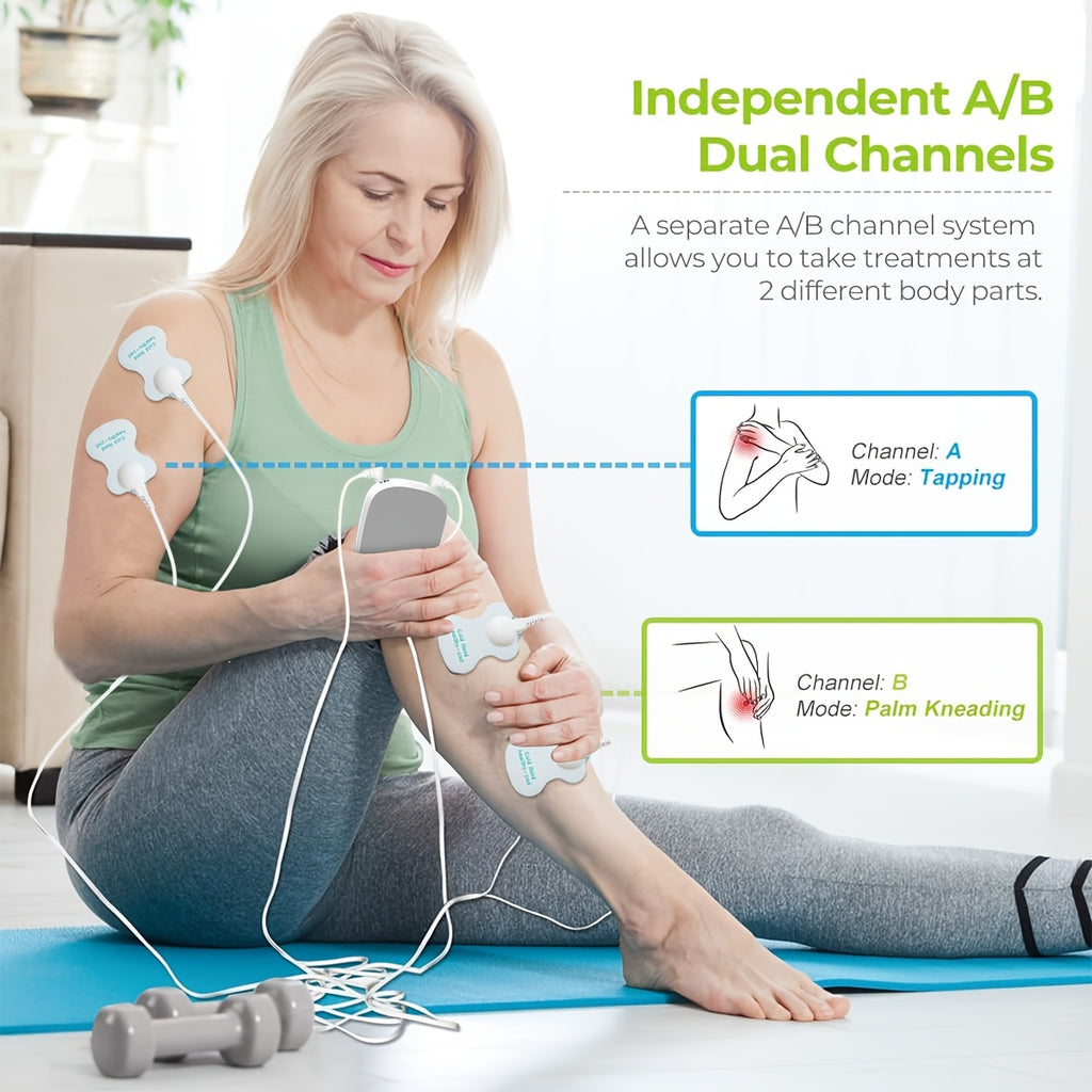 TENS EMS Dual Channel Muscle Relief Pulse Massager - 8 Electrodes, 6 Modes, Pain Relief for Shoulders, Back & Knees, Portable Electric Muscle Stimulator for Recovery & Relaxation