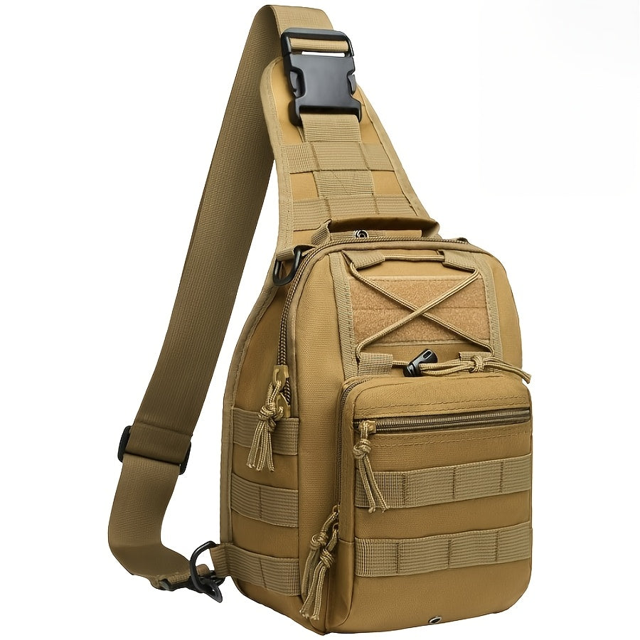 Tactical Sling Bag Outdoor Chest Pack Crossbody – Oxford Fabric Single Shoulder Backpack for Hiking Camping Travel Cycling EDC Hunting – Tan Green Black & American Flag Editions