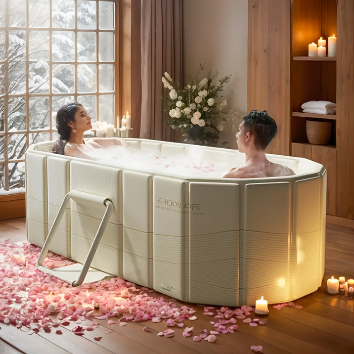 Portable Foldable Hot Tub 63 Inch No Installation Quick Setup Dual Drainage for Home Gym Spa Relaxation Indoor Outdoor Use