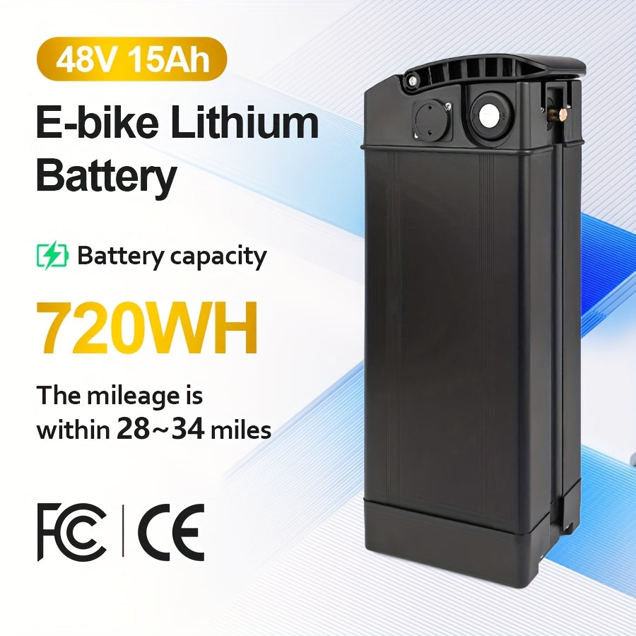 48V 15Ah E-Bike Lithium Battery Pack - Up to 40KM Range - Compatible with 250W 500W 750W Motors - Includes Charger Battery Base & Slide Kit - Electric Bicycle Battery for GS5 GE5 GS3 Models
