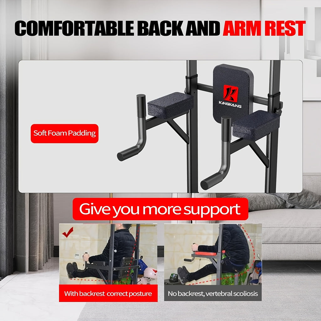 Power Tower Dip Station with Adjustable Height for Home Gym, Multi-Function Pull Up Bar Station for Strength Training, Workout Fitness Station for Dips Push Ups Knee Raises