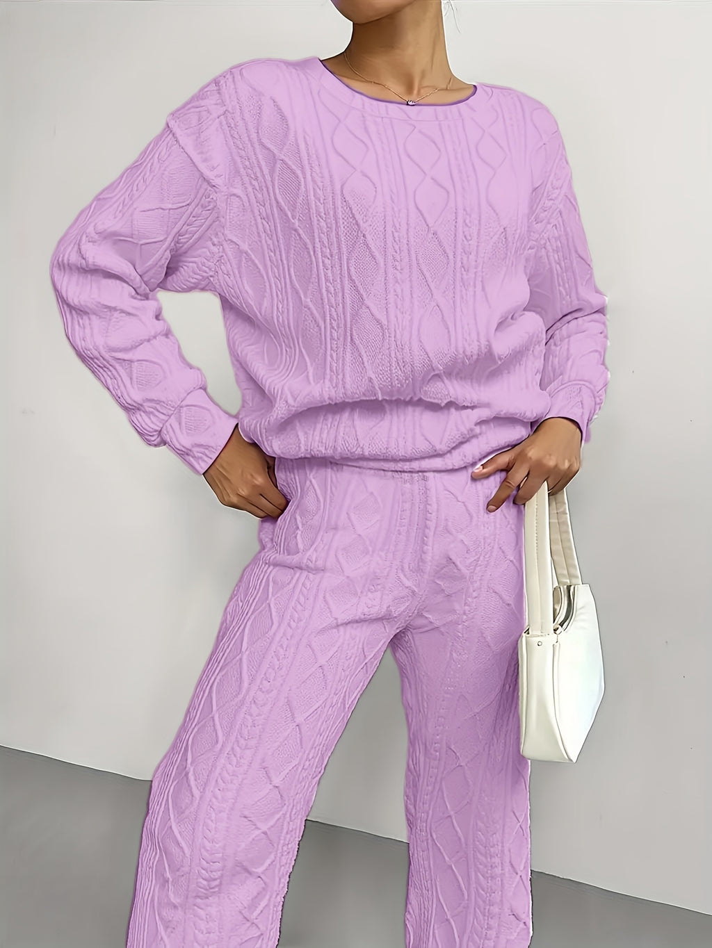Women's 2-Piece Casual Tracksuit Set Jacquard Crewneck Long Sleeve Top and Sweatpants Breathable Soft Fabric for Lounge Workout Everyday Wear S M L XL XXL Multicolor