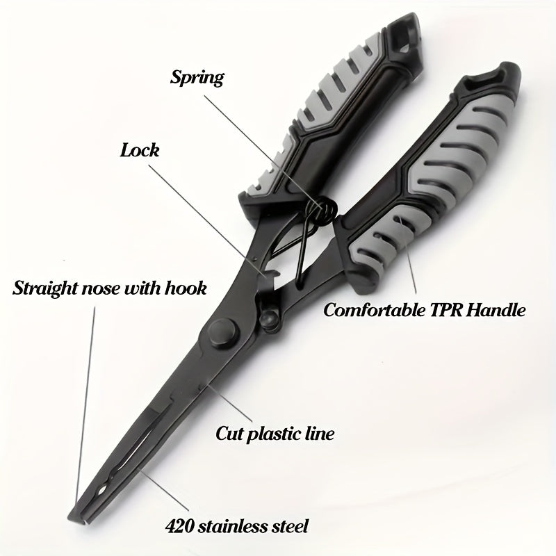 Fishing Pliers & Fish Gripper Combo Set – Stainless Steel Hook Remover, Line Cutter, Spring-Loaded TPR Handle, Saltwater & Freshwater Fishing Tools