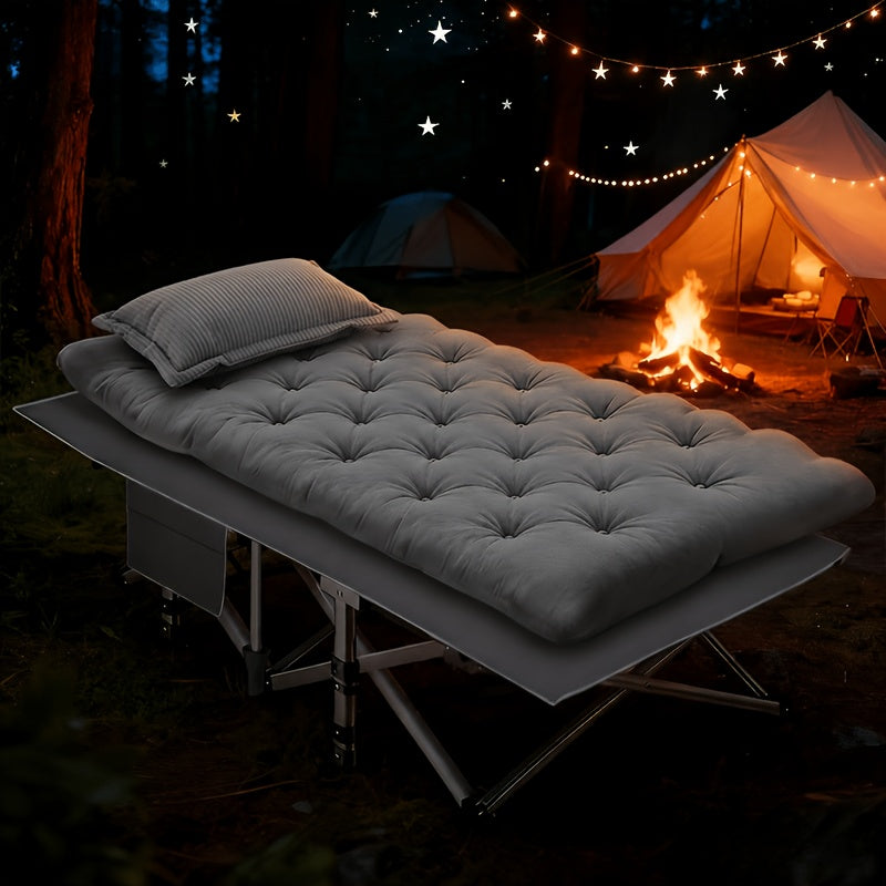 Folding Camping Cot with Mattress & Side Pockets - Heavy Duty Portable Adult Sleeping Bed, Foldable Guest Cot for Camping, Backyard, Patio, Office & RV, Compact Easy Fold