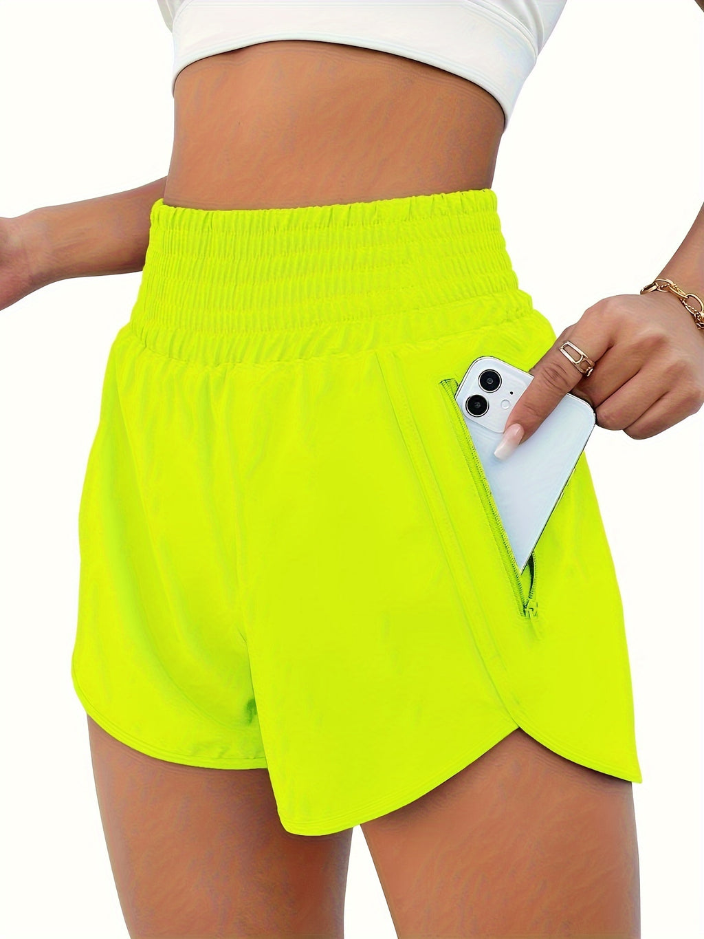 Women's High-Waisted Running Shorts with Pockets – Quick-Dry Elastic Workout Gym Shorts, No Transparency, Slant Pockets, 7 Colors, Sizes S-XXL for Running Yoga Hiking Gym
