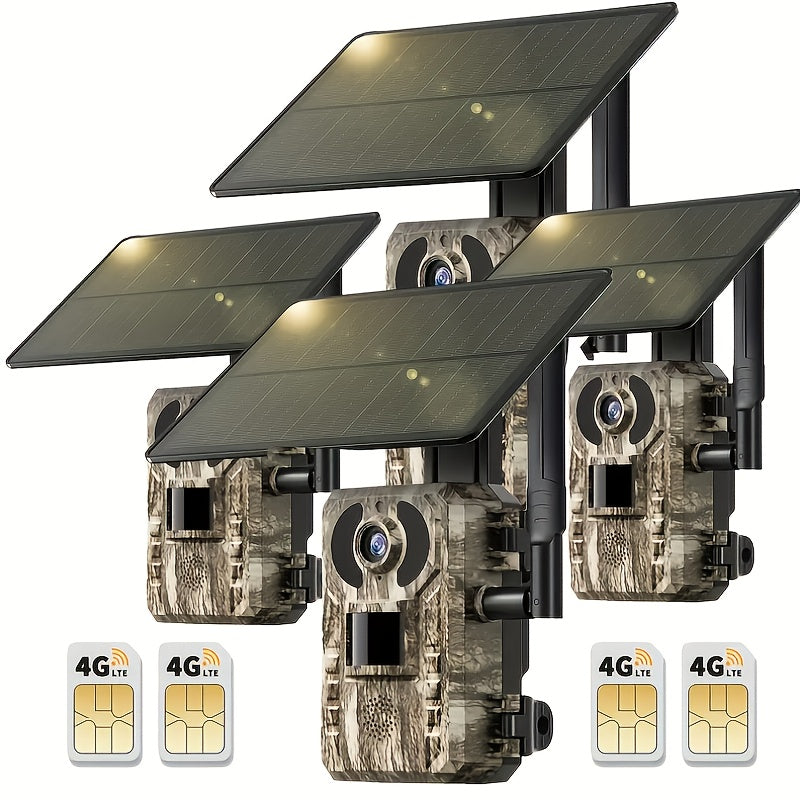 4G Trail Camera Wireless Outdoor – 2K 1440p Solar Security Camera, No-Glow Night Vision 75ft, 0.2s Trigger, Built-In SIM, No WiFi Needed | 1, 2 & 4-Pack Options