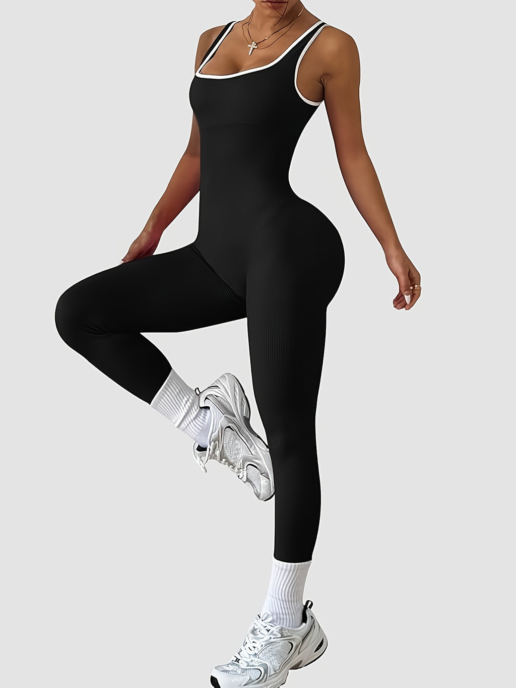Women's Sleeveless Square Neck Jumpsuit 90% Nylon Stretch Bodysuit for Yoga Pilates Running Fitness Exercise Gym Workout One Piece S M L XL Multicolor