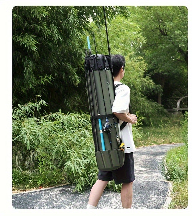 Fishing Rod Bag Large Capacity Foldable Multifunctional Gear Carrier Case with Two Lead Weights Durable Freshwater Saltwater Rod Holder Handbag Fishing Gift