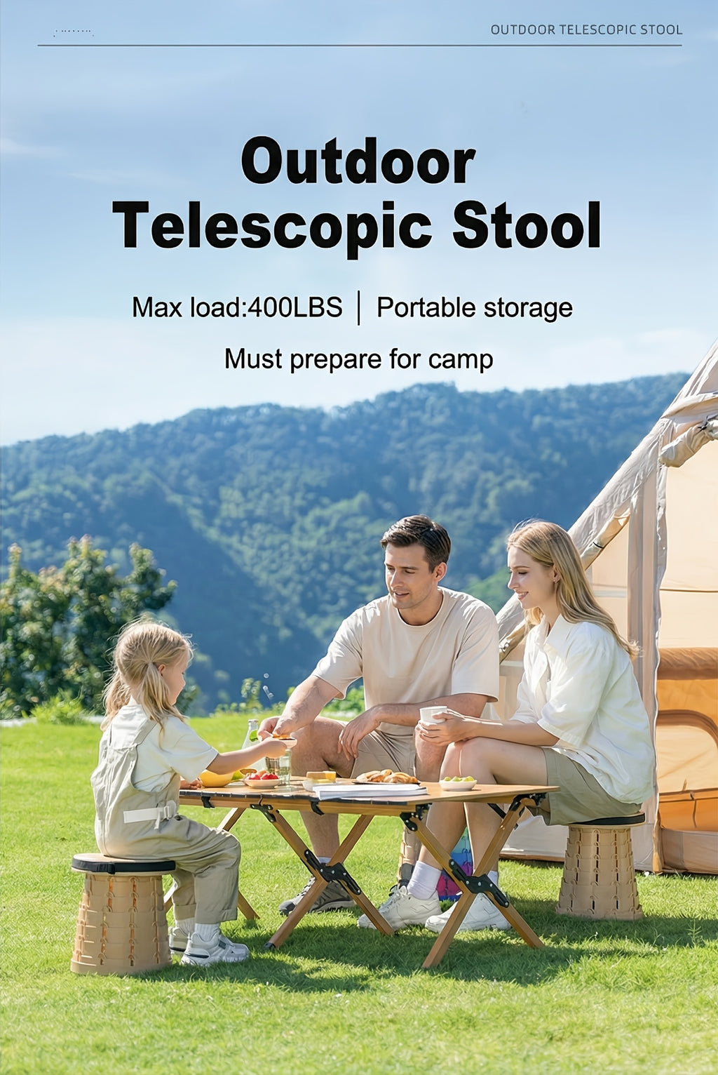 2PCS Collapsible Folding Stool 400 Lbs Capacity – Portable Telescoping Stair Chair, Lightweight Retractable Seat for Camping, Fishing, Hiking, Kitchen & Outdoors